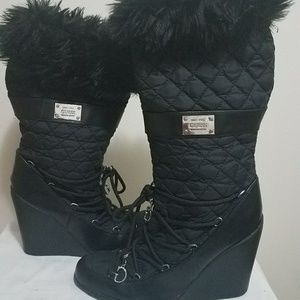 Guess fur boots with wedge heel